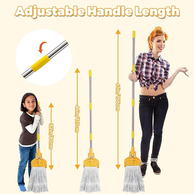 61 Inch Commercial Cotton Mop for Floor Cleaning with Long Handle Heavy Duty Industrial Mop Stick for Garage Warehouse Office Home,1 Pack