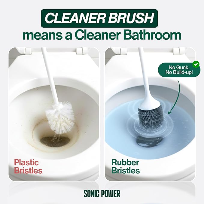 SonicPower Electric Toilet Brush & Scrubber – Self Cleaning Silicone Toilet Bowl Brush with UVC Light, Rechargeable Wireless Spinning Toilet Brush & Holder Set, Wall Mount or Floor Standing (2 Pack)