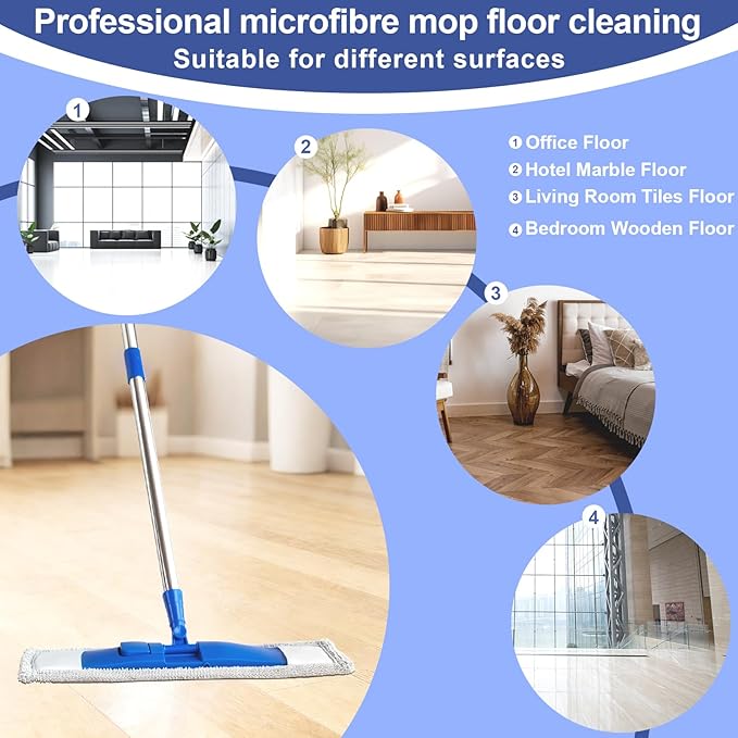 17" Microfiber Mop for Hardwood Floor Cleaning,Mops with 50" Stainless Steel Pole, 1 Reusable & Washable Mop Pad, Wet & Dry Use for Hardwood, Tile, Marble and Vinyl Floors