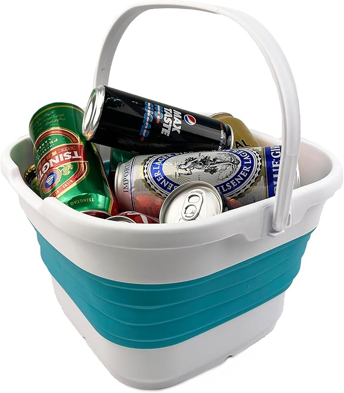 SAMMART 9.5L (2.5 Gallon) Collapsible Rectangular Handy Basket/Bucket (White/Ceramic Blue)