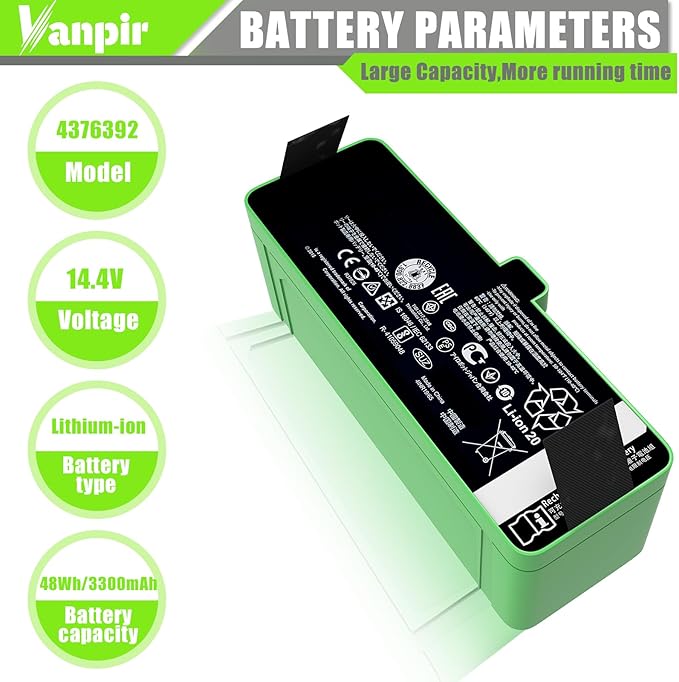 3300mAh Upgrade Replacement Battery for iRobot Roomba 500 600 700 800 900 Series 4376392 battery Compatible with Roomba 960 981 970 965 801 805 850 860 890 891 895 695 690 685 680 670 665 652 1800LI