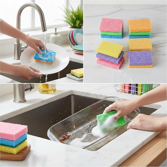 Chuangdi 12 Pcs Sponges Kitchen Bulk Non Scratch Cellulose Sponges Kitchen Assorted Colors for Washing Dishes, 4.7 x 3 Inch(1.5 cm in Thickness)