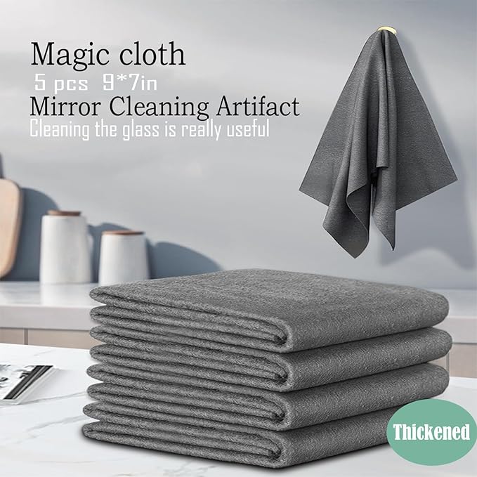 5pcs 9×7 Inches Real Magic Cloth Thickened Magic Cleaning Cloth Microfiber Magic Cleaning Cloth for Mirror, Glass, Window and Cars