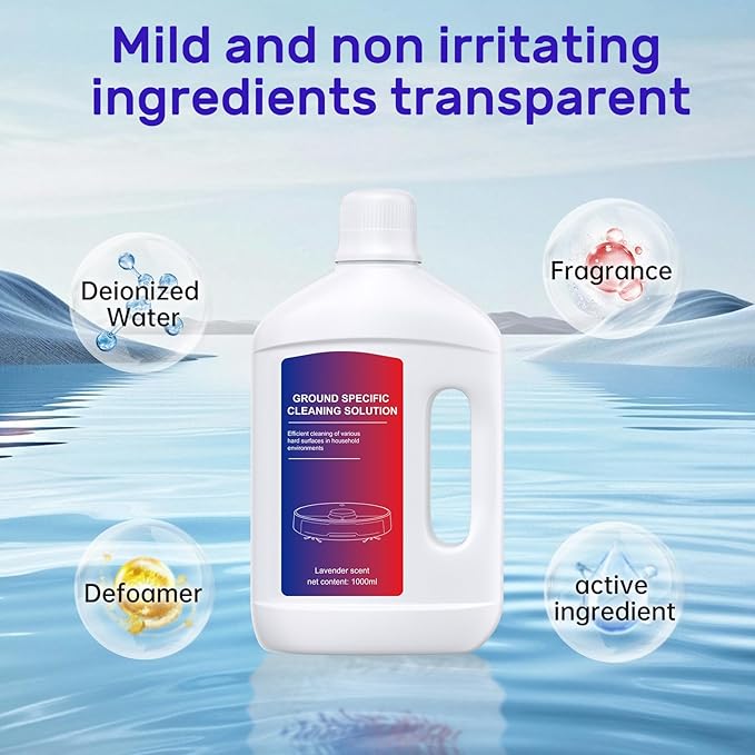 Nukisa Lavender Floor Cleaning Solution 1L Compatible with Dreame Wet & Dry Vacuum and Robot， Residue & Streak Free,Suitable for All Robot Vacuum Cleaners and Wireless Wet Dry Dual-Use Vacuum Cleaners