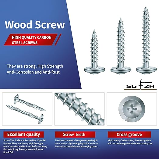 #8 x 1-1/4" Wood Screw 500Pcs Alloy Steel Standard Thread Truss Head Fast Self Tapping by SG TZH