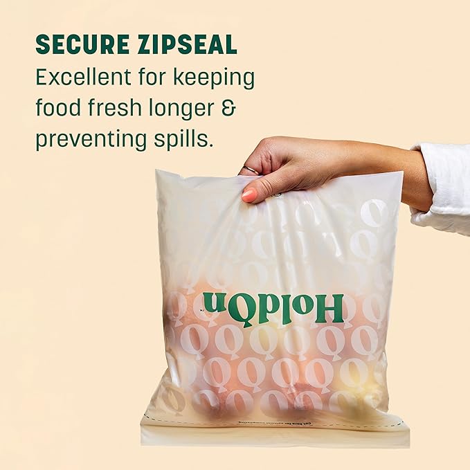 HoldOn Household Staples Set – Heavy duty, PFOA-Free, Compostable 13-Gallon Tall Kitchen Trash Bags, 4-Gallon Small Trash Bags, Gallon ZipSeal Bags and ZipSeal Sandwich Bags