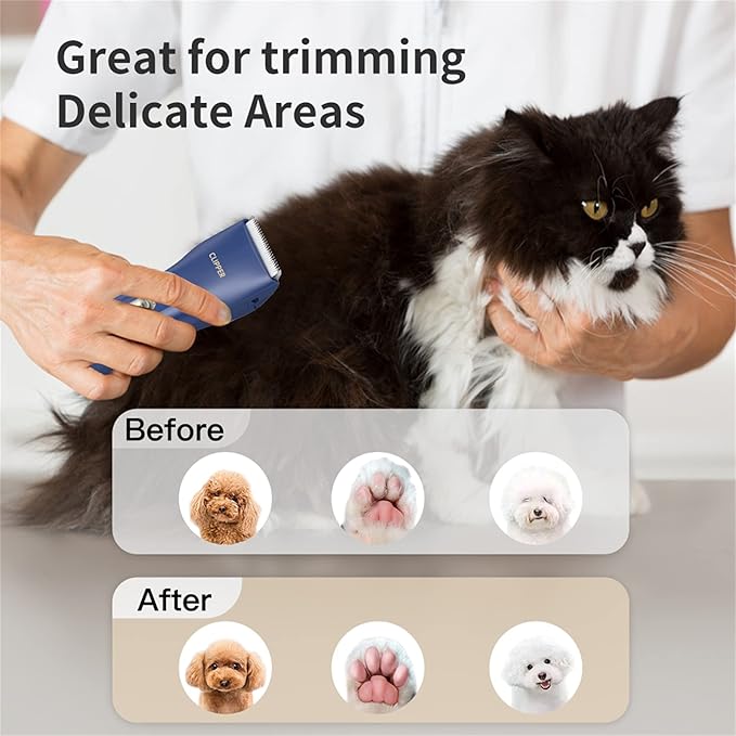 Founouly Dog Cat Home Hair Waterproof Clipper Wireless Dog Trimmer for Grooming,Blue,TS006