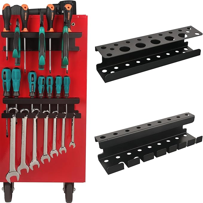 ULIBERMAGNET Magnetic Screwdriver Holder,Magnetic Wrench Holder,Heavy Duty Black Metal Tool Storage Organizer,Set of 2 Magnetic Mount Tool Holder for Garage,Workbench,Tool Cart,PegBoard