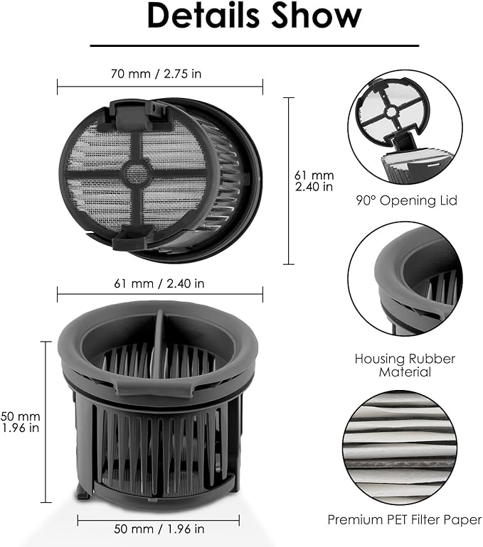 (6 Pack) H14 Pro Replacement Roller Brushes and HEPA Filters for Dreame H14 Pro Cordless Wet and Dry Vacuum Cleaner, 3 Roller Brushes, 3 HEPA Filters, Accessories Kit