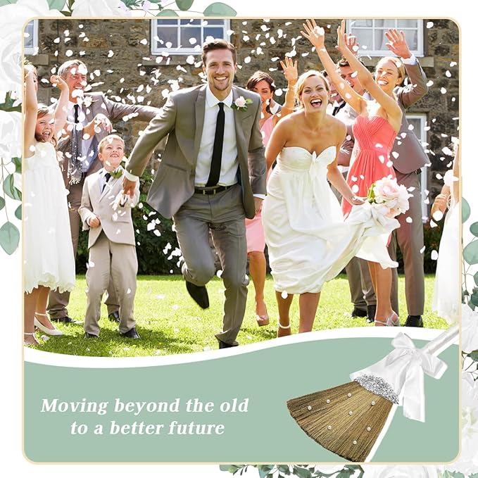 Quaocens Wedding Brooms for Jumping Ceremony,White Whisk Broom Wedding Broom with White Ribbon and Faux Pearls,Whisk Broom Jumping The Brooms for Wedding DIY Wedding Ceremony Crafts
