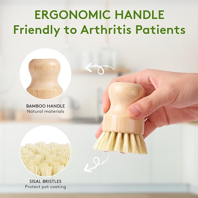 ÖkoStamm 4 Pack Bamboo Dish Brush, Dish Scrubber Brush with Sisal Bristle, Natural Scrub Brush for Kitchen Cleaning Dishes, Pots, Pans, Bottles, Vegetables