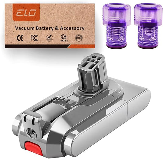 ELO V12 Battery and Filter Replacement for Dyson V12 Detect and Detect Slim Vacuum Series - SV30 SV46 - Fade Free Premium Ultra Long Lasting Battery - Part No. 965470-01 (Does not fit SV12 V10)
