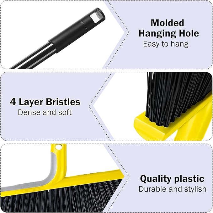 Roshtia 8 Pcs Heavy Duty Broom Set 58 Inch Outdoor Indoor Commercial Stiff Broom With Long Handle Angle Garage Concrete Outside for Sweeping Patio (Yellow)