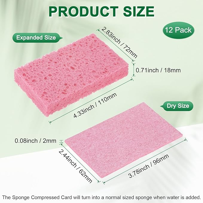 M METERXITY 12-Pack Kitchen Sponges, Condense Eco Cellulose Non-Scratch Scrub Heavy Sponge for Kitchen/Household/Bathroom, Clean Tough Messes Dish Scrubber [Pink]