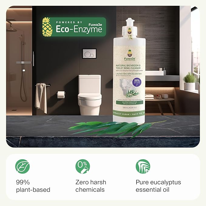 Fuwa3e Pineapple Enzyme Natural Toilet Bowl Cleaner Halcyon Eucalyptus - 16.9oz 3 Pack - 99% Plant Based Non Bleach Bathroom Cleaner - Freshens and Deodorizes with Fermented Pineapple Peels