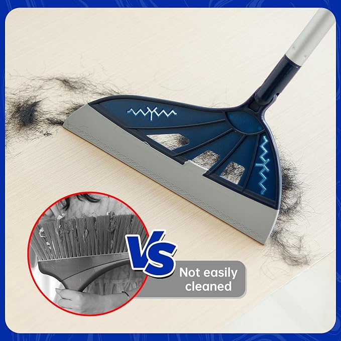 Magic Air Broom, Squeegee Broom for Floor Cleaning, 60’’ Multifunctional Floor Squeegee with Aluminum Adjustable Handle, Magic Broom for Glass, Fine Dust, Pet Hair, Liquids (Ocean Blue)