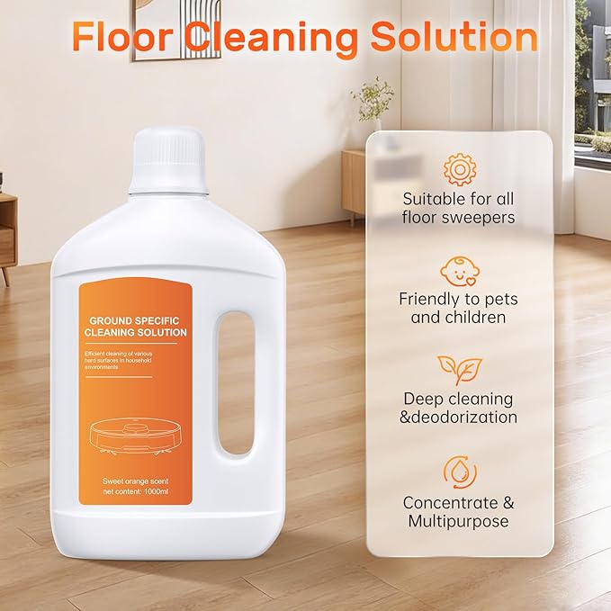 Nukisa Orange Floor Cleaning Solution 1L Compatible with Dreame Wet & Dry Vacuum and Robot， Residue & Streak Free,Suitable for All Robot Vacuum Cleaners and Wireless Wet Dry Dual-Use Vacuum Cleaners