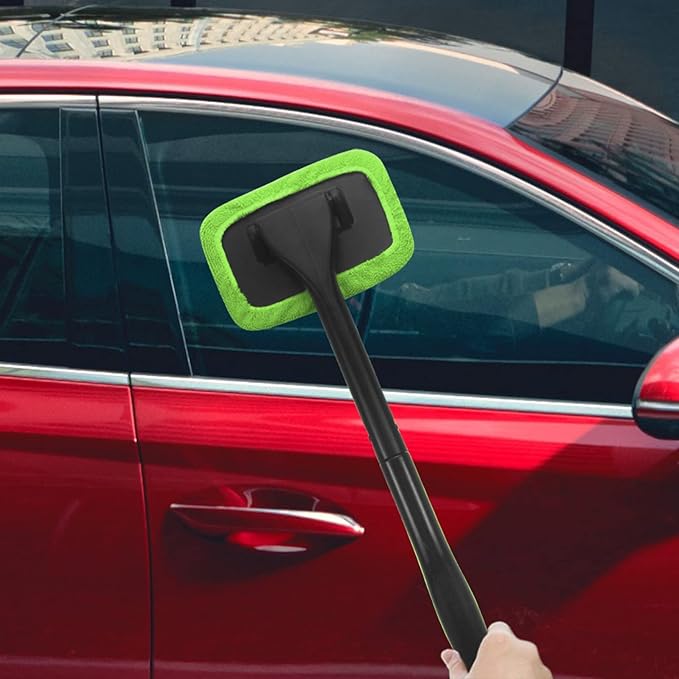 SoSickWithIt Car Windshield Cleaning Tool, Windshield Cleaner with 4 Washable and Reusable Microfiber Pads and Extendable Handle, for Auto Glass Wiper