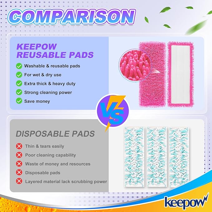 Reusable Power Mop Refills Pads Compatible with Swiffer PowerMop Mop - Microfiber Power Mop Pads Refill for 13 ''-15 '' Spray Mop- Washable Pads for Multi-Surface Floor Cleaning, 4 Pack