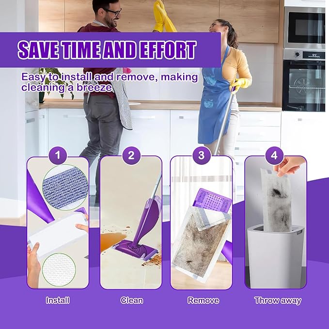 50 Pack Mop Pad Refills for Wet Jet Mop Pads, Wet Jet Mopping Pads for Multi Surface Floor Cleaning, 4 Layers Thickened & Super Absorbent.