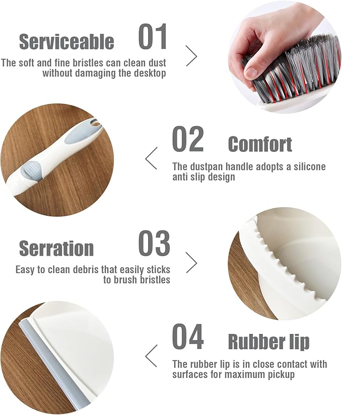 Dust pan Broom, Dust pan and Brush Set 2 Pack, Broom Sets Small, Mini Brush and Dustpan Set, Compact Hand Broom and Dustpan Set for Kitchen, Desktop, Sofa, Animal Cage