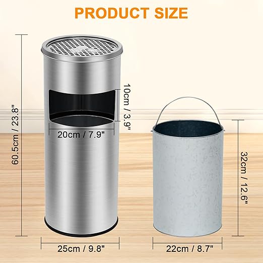GarveeHome 4.5 Gallon/17 l Indoor Outdoor Trash Can, Commercial Garbage Can with Removable Inner Bucket, Stainless Steel Ashtray Metal Can, Waste Bin Container with Lid for Outside Patio