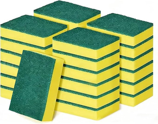 PuoWeo 24-Pack Heavy Duty Scrub Sponges, Non-Scratch Kitchen Sponge with Durable Scouring Pad, Dual-Sided Cleaning Sponge for Dishes, Pots, Pans, Sinks – Extra Absorbent & Long-Lasting