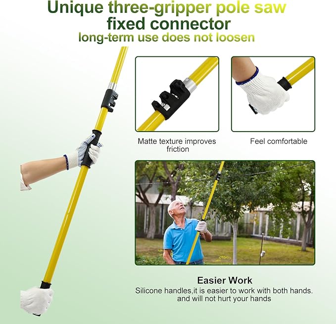 Jovant Manual Pole Saw,6.5-20 ft Extendable Pole with Double Lock Design to Reach up 26 ft for High Branches Trimming,SK5 Sharp Three-Sided Sharpened Edges Blade for Pruning Wild Palm Shrub and Tree