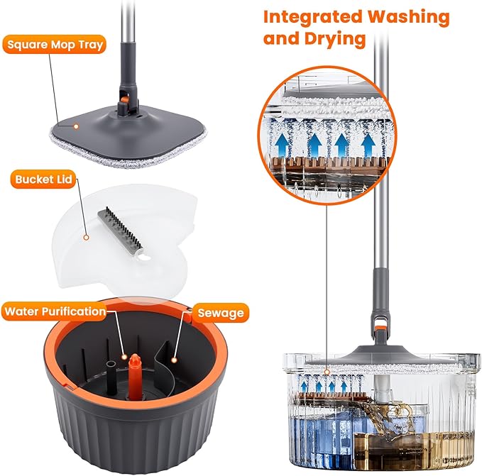 Chabatree Mop and Bucket Set，Spin Mop and Bucket Set with Separate Dirty and Clean Water，2 Replaceable Mop Pads，Deep-Cleaning Mops for Floors, Versatile Mops for Walls