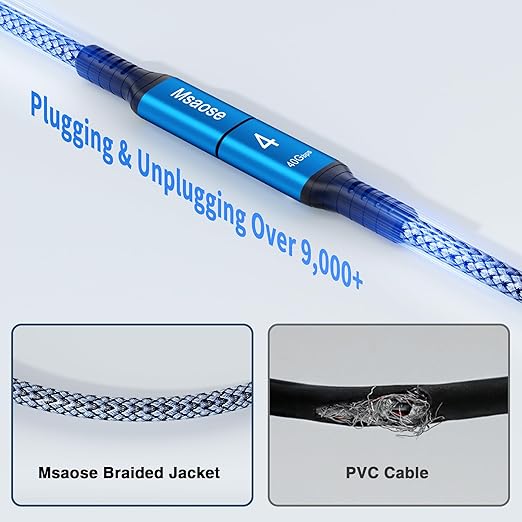 Msaose Braided Thunderbolt 4 Cable 10 FT 2 Pack Compatible, 40Gbps, 240W PD, 8K@60Hz / 4K@144Hz, Dual 4K for Mac mini M4 / M4 Pro, iPhone 17, MacBook Pro/Air, SSD, Docking, eGPU, XPS, USB4