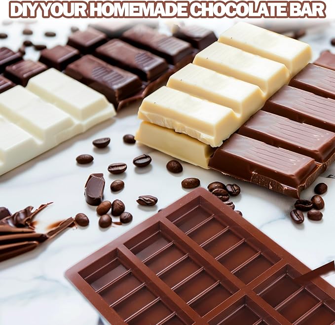 Mity Rain Chocolate Bar Mold Deep, Silicone Thick Mold for Stuffed Bars, Rectangle Knafeh Pistachio Break Apart Candy Molds With 100pcs Storage Bags