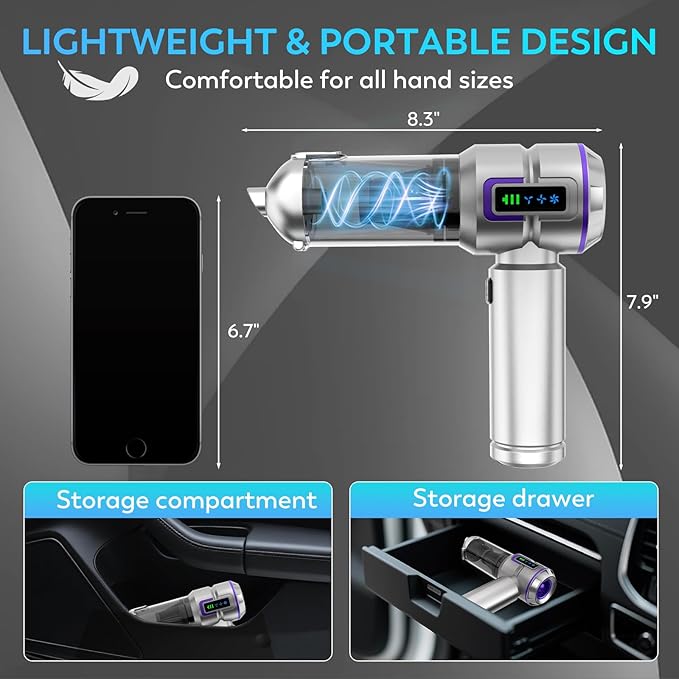KedeeSparkle Car Vacuum Cleaner, 22000PA High Power Portable Handheld Car Vacuum & Air Duster, Mini Cordless Vacuum with LED Display, for Home, Office, Camping (Silver Purple)
