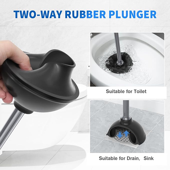 Toilet Plunger and Brush,2 Pack Bowl Brush and Heavy Duty Toilet Plunger Set with Ventilated Holder, 2-in-1 Toilet Brush and Plunger Combo for 5.3-inch Toilet DrainBathroom Cleaning