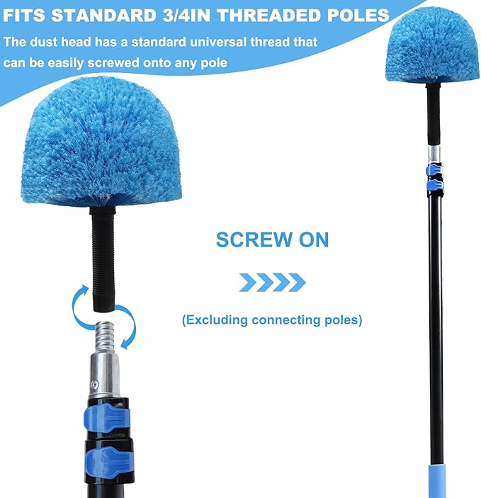 2 Pack Blue Twist-On Cobweb Duster Head Brush - Efficient Indoor & Outdoor Spider Web Cleaning Solution - Fits Standard Acme Threaded Poles - Durable & Versatile Spider Web Corner Cleaner Head Only