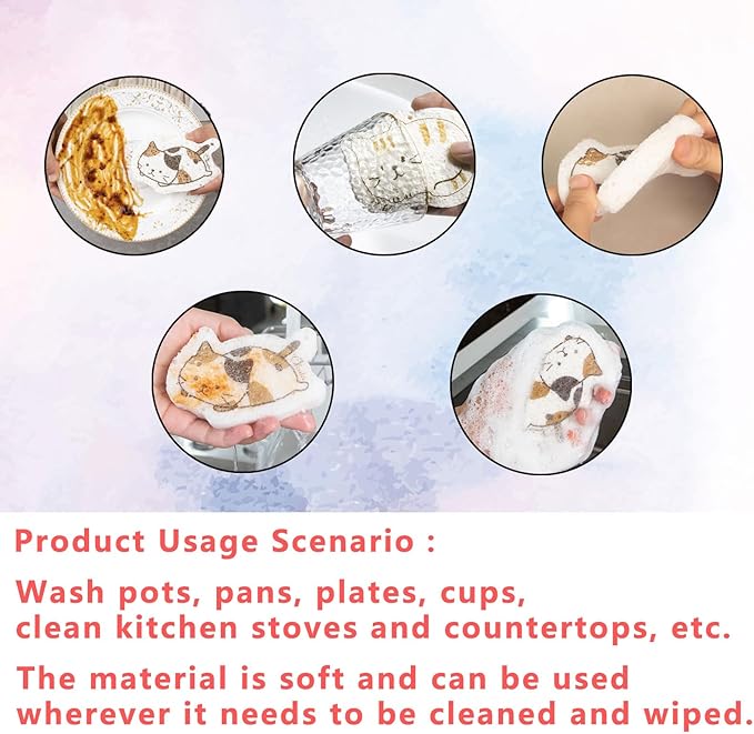 Cartoon Sponges Kitchen，Non Scratch Sponges，Safe Cleaning Supplies for Kitchen、Bathroom & More，Household Cleaning Sponges，Wood Pulp Cotton Sponge，Sponges for Dishes（3 Count）
