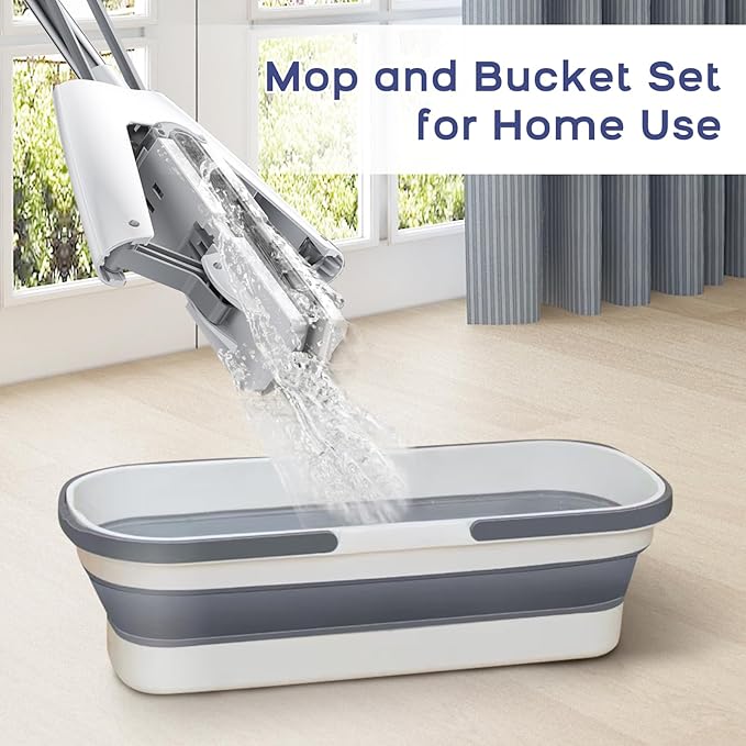 YURIGO Kozeedom Mop and Bucket with Wringer Set for Home Floor Cleaning, Self Squeezing mini Hand mop with 3 Absorbent Sponge Mop Refills and Adjustable Height