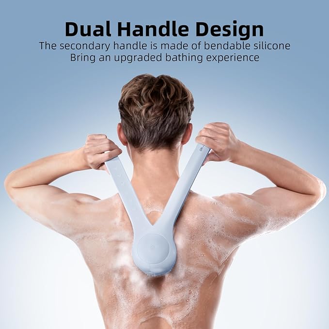 Oh,XIYU. Electric Body Brush Back Scrubber for Shower, Waterproof Long Dual Handle Power Body Scrubber with 3 Heads, Rechargeable Bath Brush & 2 Speeds, for Cleansing, Exfoliating and Massaging Skin