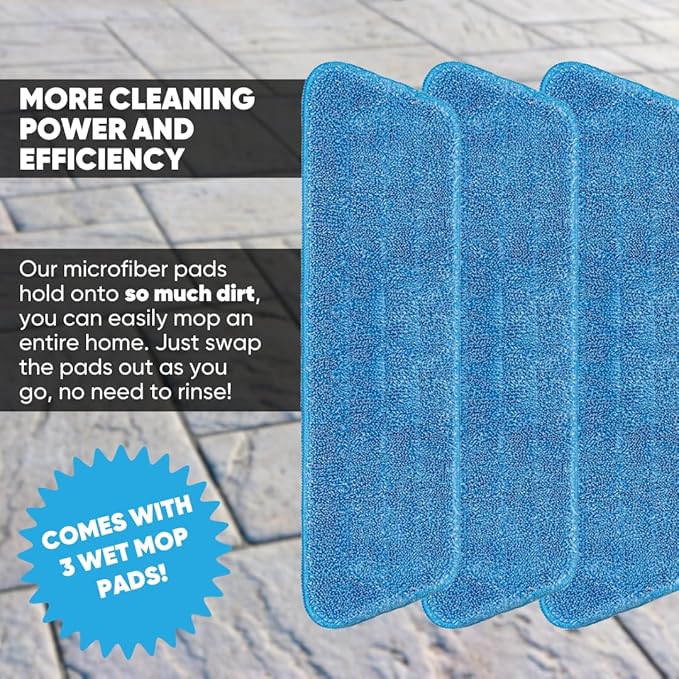 3-Pack Cinch Mop Replacement Heads, Microfiber Mops for Floor Cleaning - Wall Mop with Reusable Washable Pads, Compatible with Cinch Mop - Microfiber Wholesale