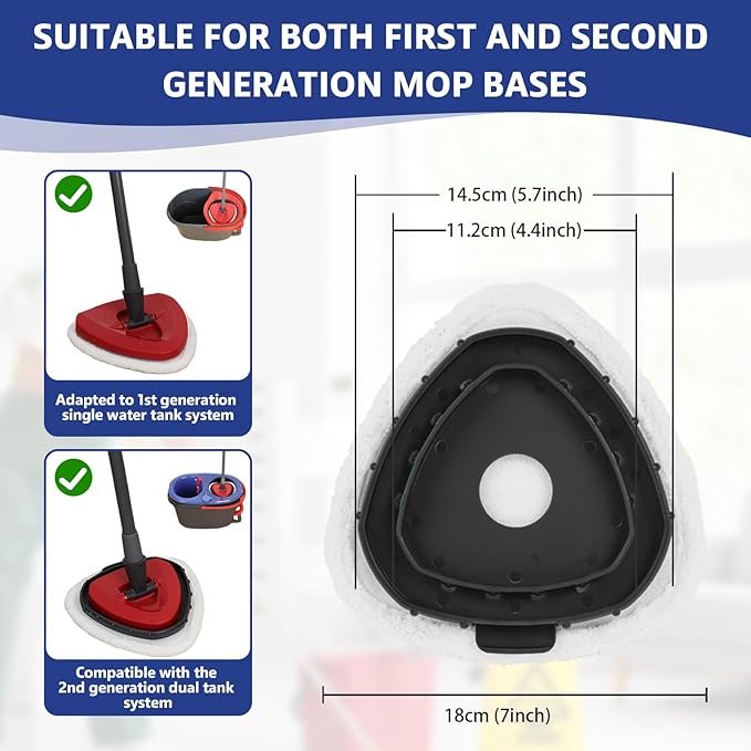 High-PQ Flat Mop Head Replacements, Microfiber Mopping Pads Refills, 1-Pack Spin Mop Pads + 1 Plastic Pad &1 Scrape for Floor, Wall & Ceiling Cleaning - Fits EasyWring & RinseClean Systems