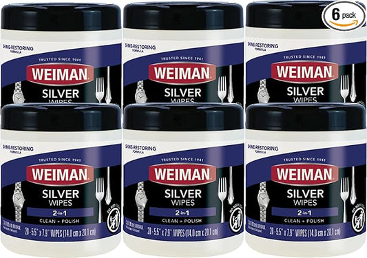 Weiman Silver Wipes - Jewelry Wipes 6 Pack - Cleaner and Polisher for Silver Jewelry Sterling Silver