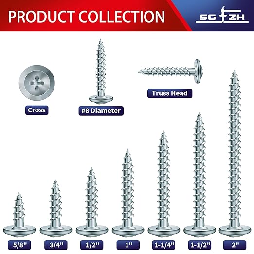 #8 x 1 Inch Wood Screw 250Pcs Alloy Steel Standard Thread Truss Head Fast Self Tapping by SG TZH
