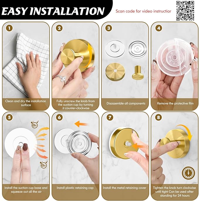MOTAIPEAK Suction Cup Hooks for Shower,Removable Shower Towel Suction Hooks for Bathroom Wall,Kitchen,Glass,Mirror,Tile to Hang Robes,Loofah-Gold(4-Pack)