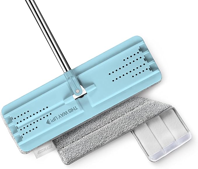JOYMOOP Flat Mop, Microfiber Mops for Floor Cleaning and Wall Cleaner, 50" Mops with 13" Flat Head with a Microfiber Mop Pad - Pale Aqua