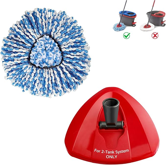 2-Tank Mop Base 1 Pack and Mop Heads Replacements 1 Pack for O-Ceda RinseClean Dual System, Microfiber Refills, Easy Cleaning Mop Repalce Head Blue