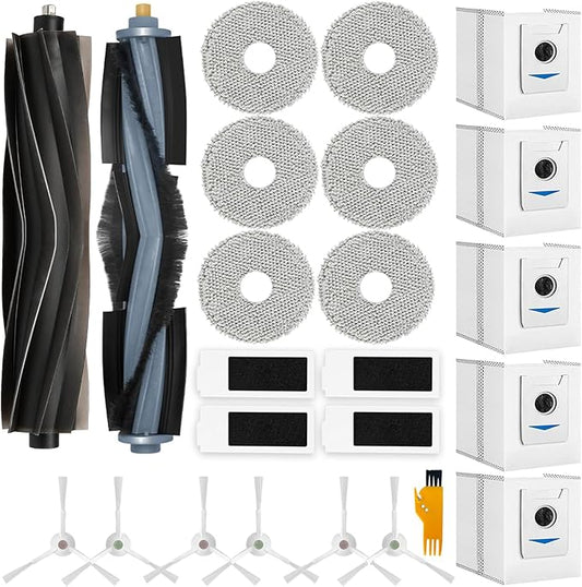 Accessories for ECOVACS Deebot T20 Omni, T20 Max, T20 Pro Robot Vacuum Cleaner, T20 Max Replacement 24 Pcs, 2 Main Brushes, 4 Filters, 6 Mop Pads, 5 Dust Bags, 6 Side Brushes