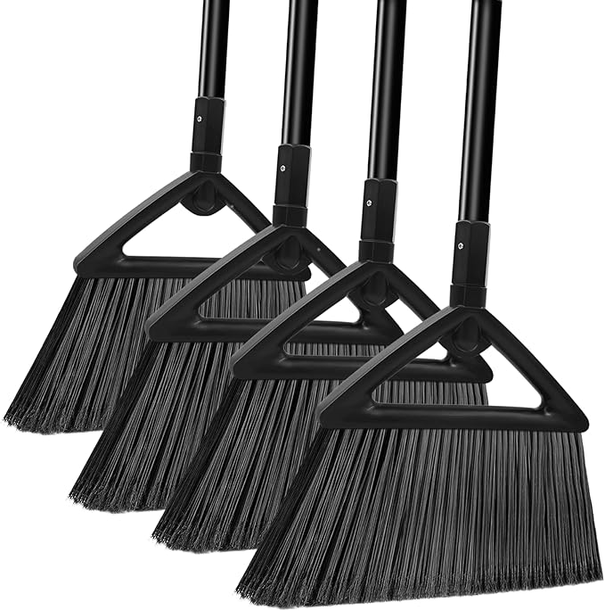 PUTNATRUE Heavy Duty Broom Outdoor Indoor, Upgraded Commercial Angle Brooms, Black Broom for Sweeping House, Restaurant, Kitchen, Garage, Courtyard