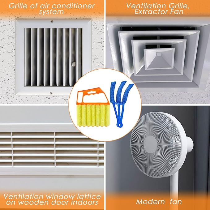 Romooa 4 Pcs Window Venetian Blind Cleaner Duster Tool 7 Finger Blind Rush and Shutter Cleaner Brush Hand-held Window Shutter Air Conditioner Duster for Dirt(Orange, Blue, Red)