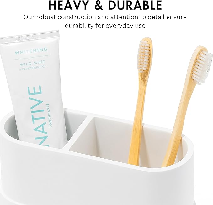 Yew Design Matte White Large Toothbrush and Toothpaste Holder and Cup for Bathroom Vanity and Countertop, Round Organizer for Electric Toothbrushes, Floss, Razors, Cotton, and Mouthwash