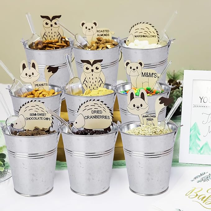 15 Pack 4.72 x 5.16 Inch Metal Mini Buckets with Handles, Galvanized, Tin, Small, Party Favors, Crafts, Garden & Beach