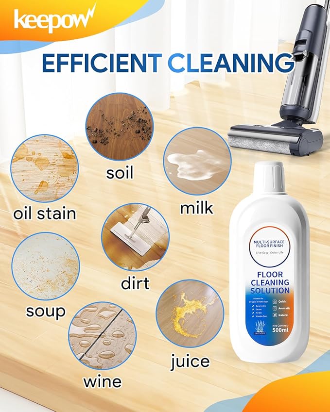 KEEPOW Multi-Surface Floor Cleaner Solution Compatible with Tineco/Roborock Vacuum Mop, Deep Cleans for All Robot Vacuums with Mopping and Cordless Wet/Dry Vacuum Mop Cleaner (Lavender 2 Bottle)